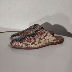 FRYE Nolan Seam Snakeskin Print Leather Pointed Toe Slip On Mule WM Size 11 M